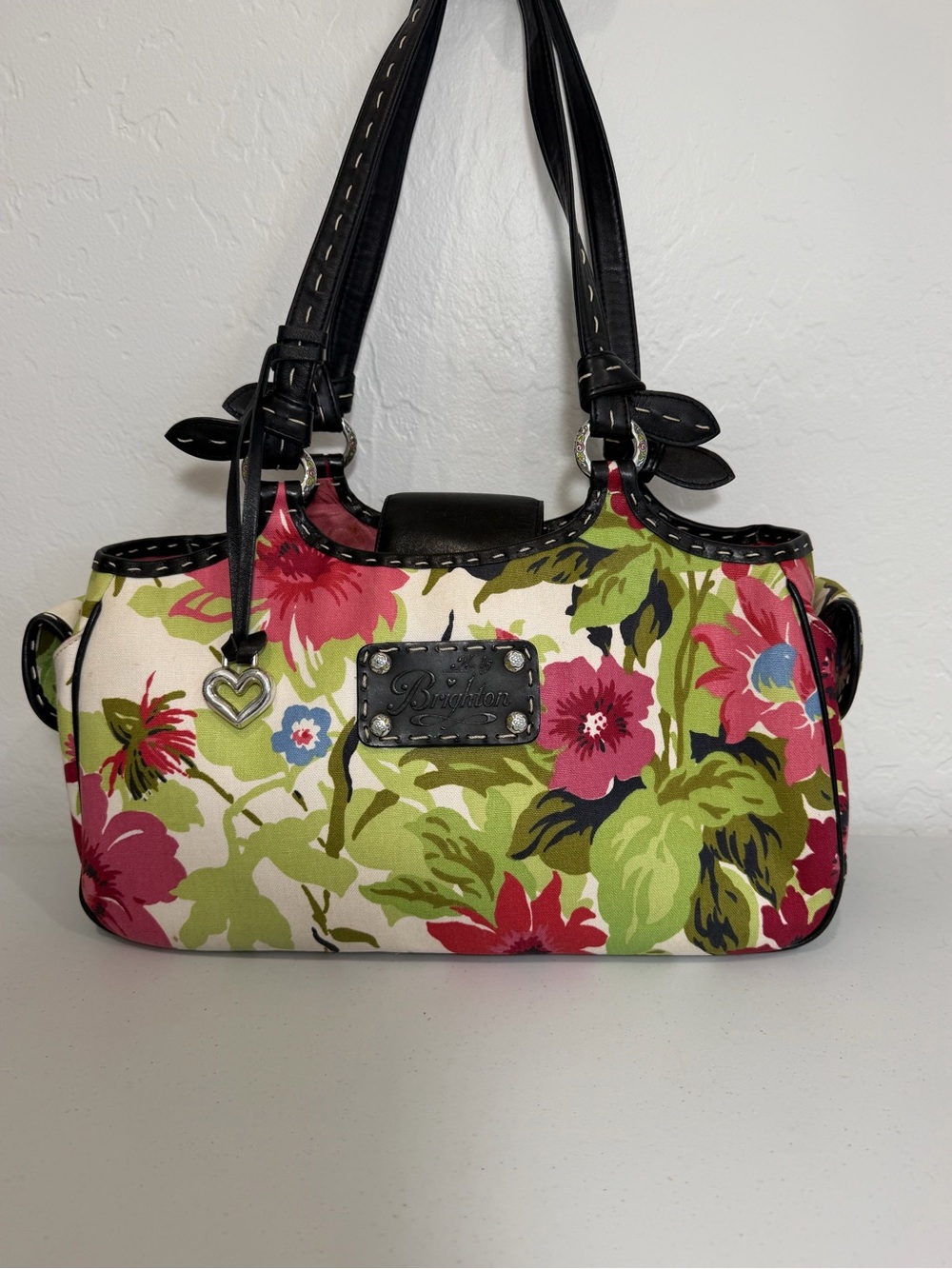 Brighton Bea Floral Canvas Leather Trim Shoulder Bag